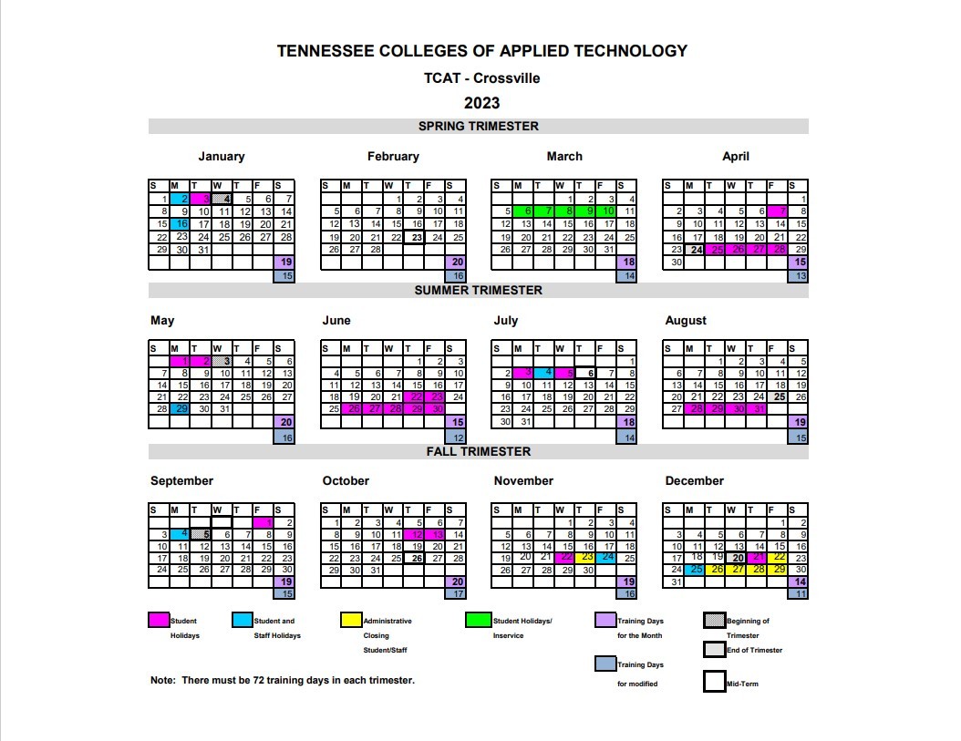 2022-2023 Calendar TCAT